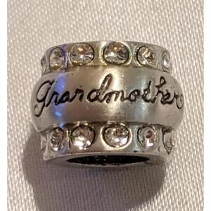 Brighton GRANDMOTHER Silver Plate w/ Clear Crystals ABC Slide Spacer Bead Charm